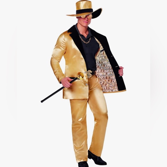 Medium Spirit Halloween Adult Gold Pimp Costume Gold Money Suit Cosplay - Picture 1 of 9